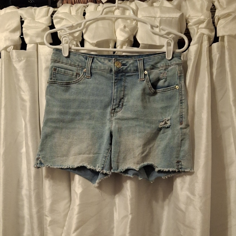 Seven7 Light Blue Distressed Jean Shorts 6